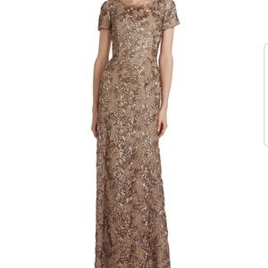 Alex Evenings Sequined-Lace Rosette-Rose Gown